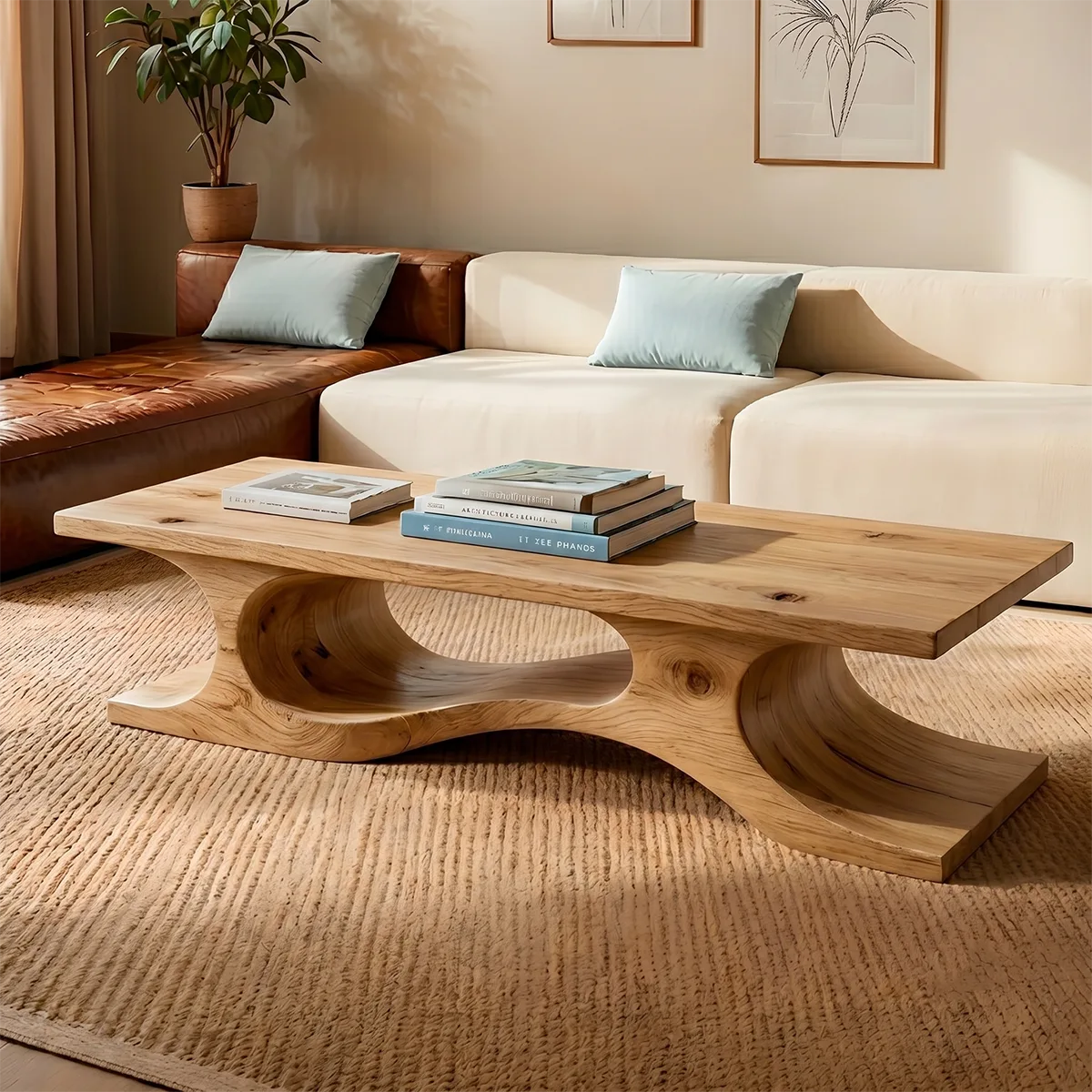 Sculptural Solid Wood Coffee Table – Handcrafted Modern Organic Center Table