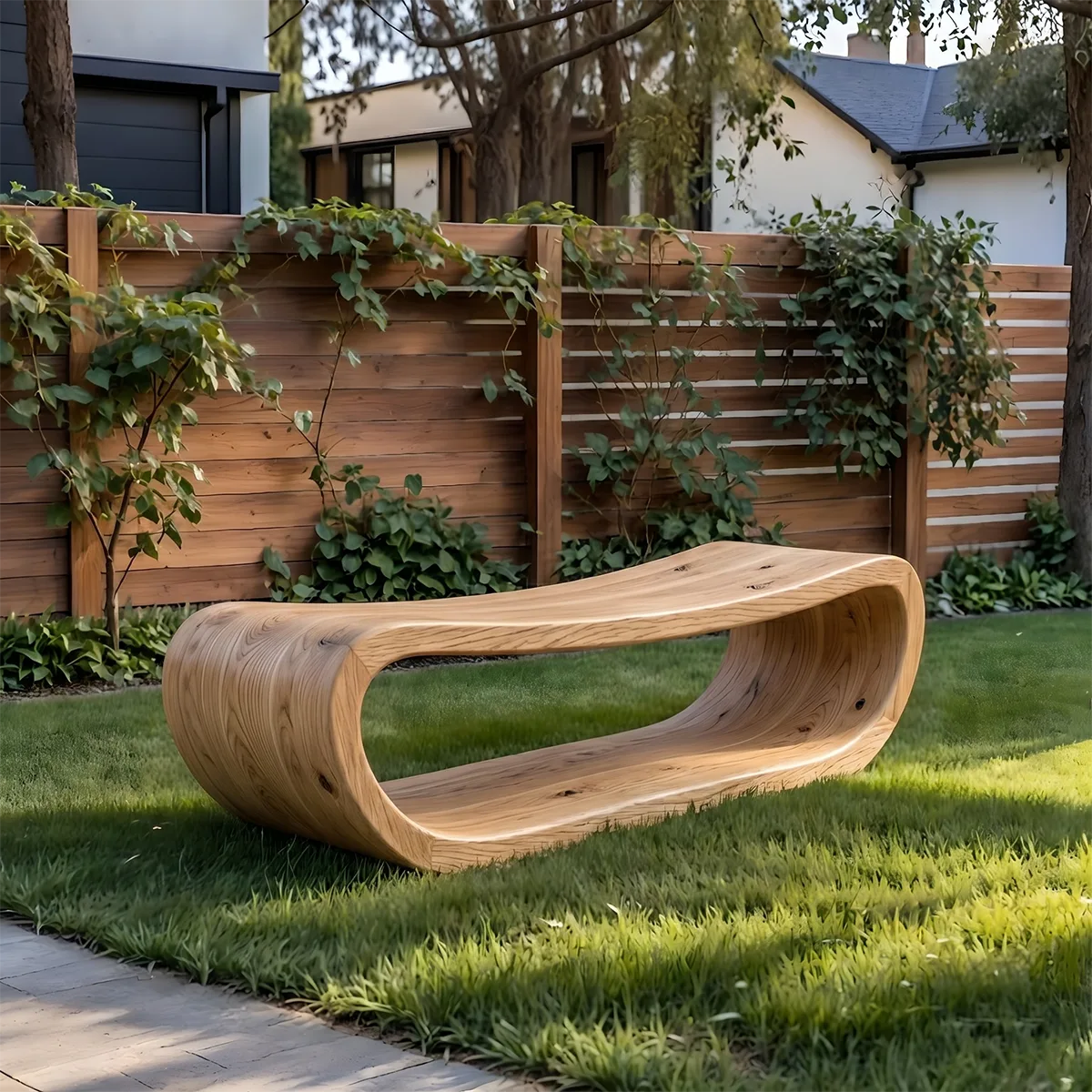 Handcrafted Solid Wood Outdoor Bench Organic Loop Sculptural Garden Bench
