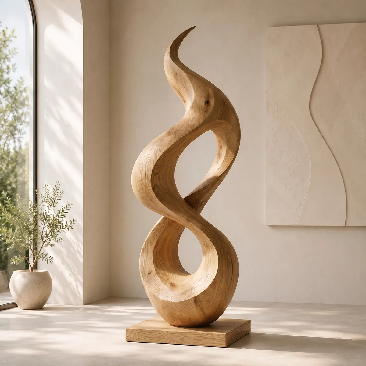 Handcrafted Solid Wood Infinity Twist Sculpture – Modern Organic Floor Art TT006-8238