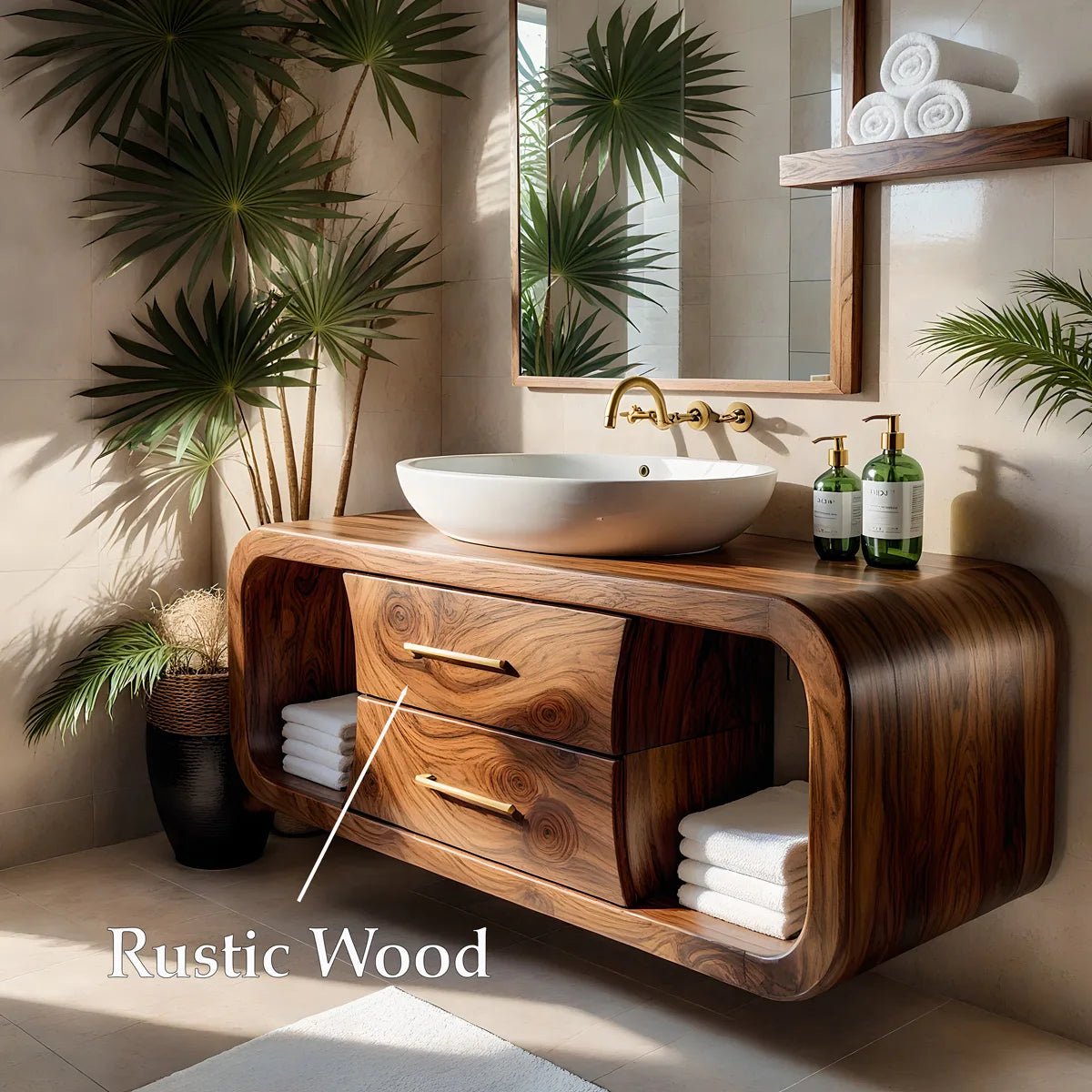 Floating Solid Wood Bathroom Vanity with Rounded Frame