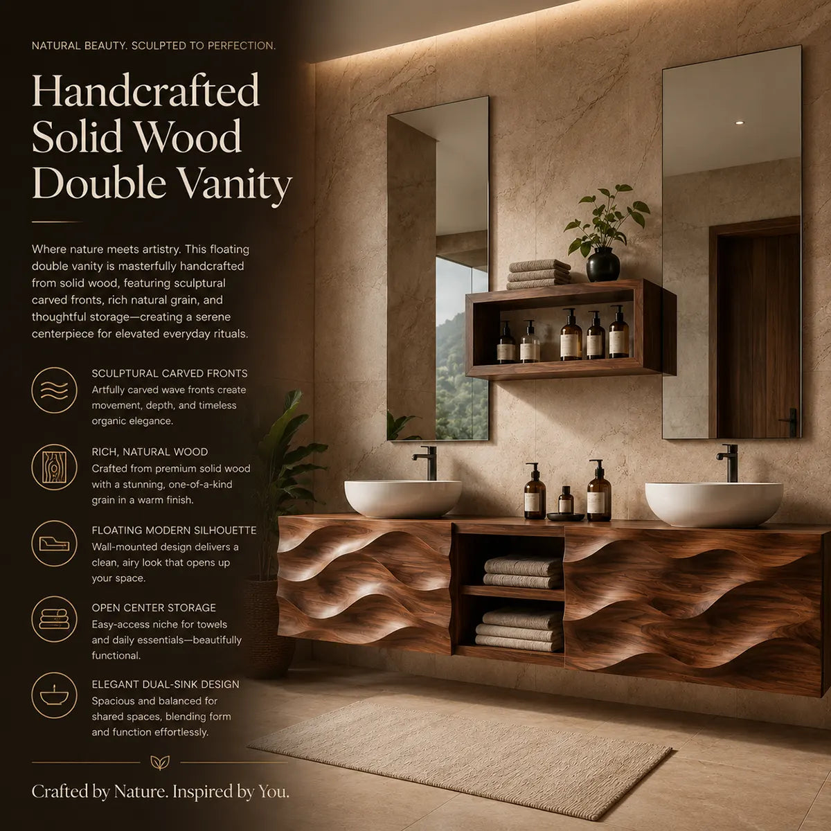 Sculpted Wave Double Sink Floating Bathroom Vanity TT006-9643
