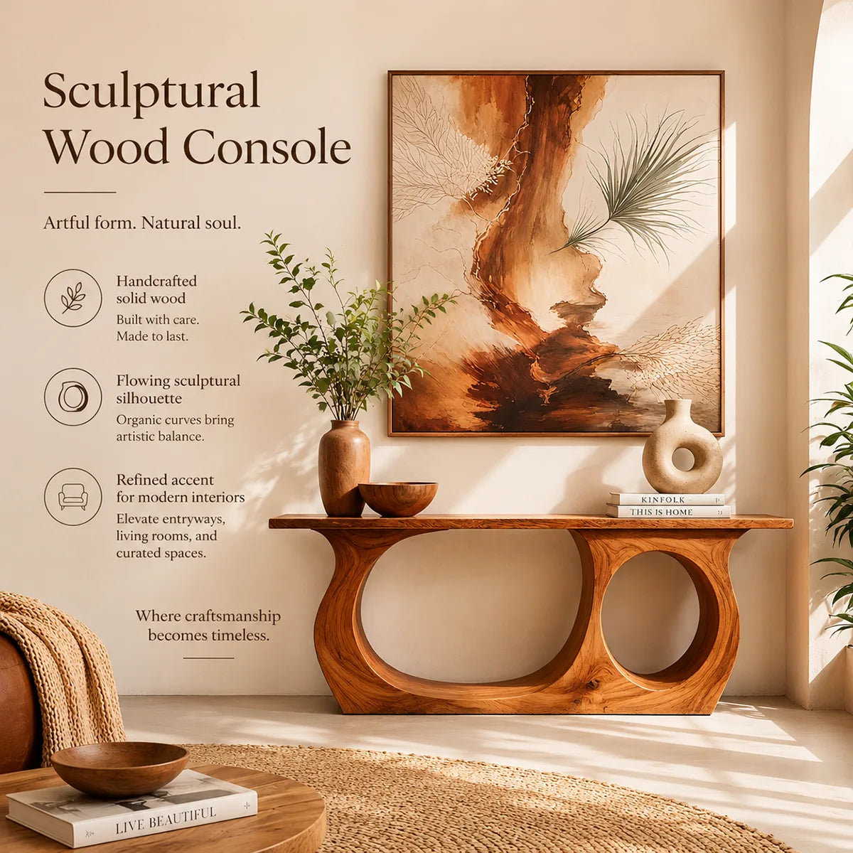 Modern Sculptural Console Table – Organic Contemporary Entryway Table TT006-6800