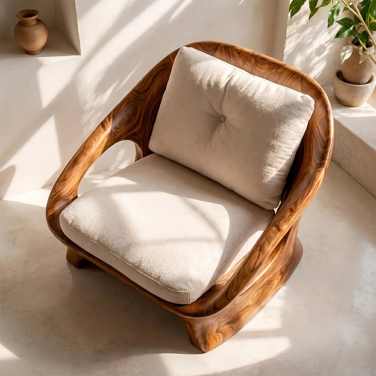 Organic Wood Lounge Chair, Sculptural Accent Chair, Modern Curved Armchair TT006-5140