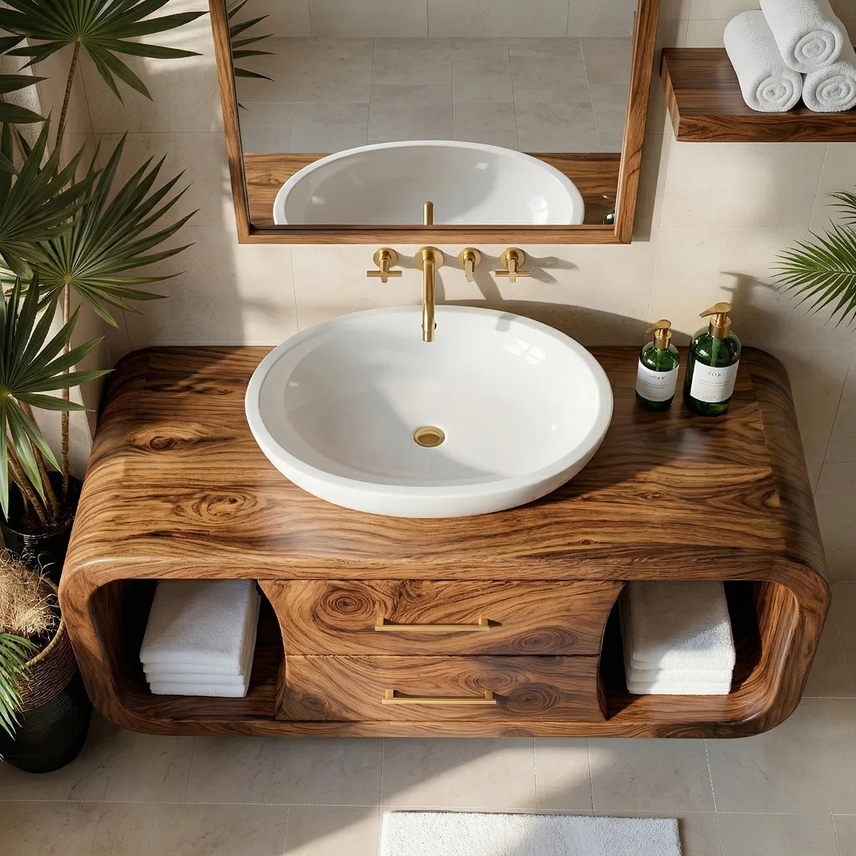 Floating Solid Wood Bathroom Vanity with Rounded Frame