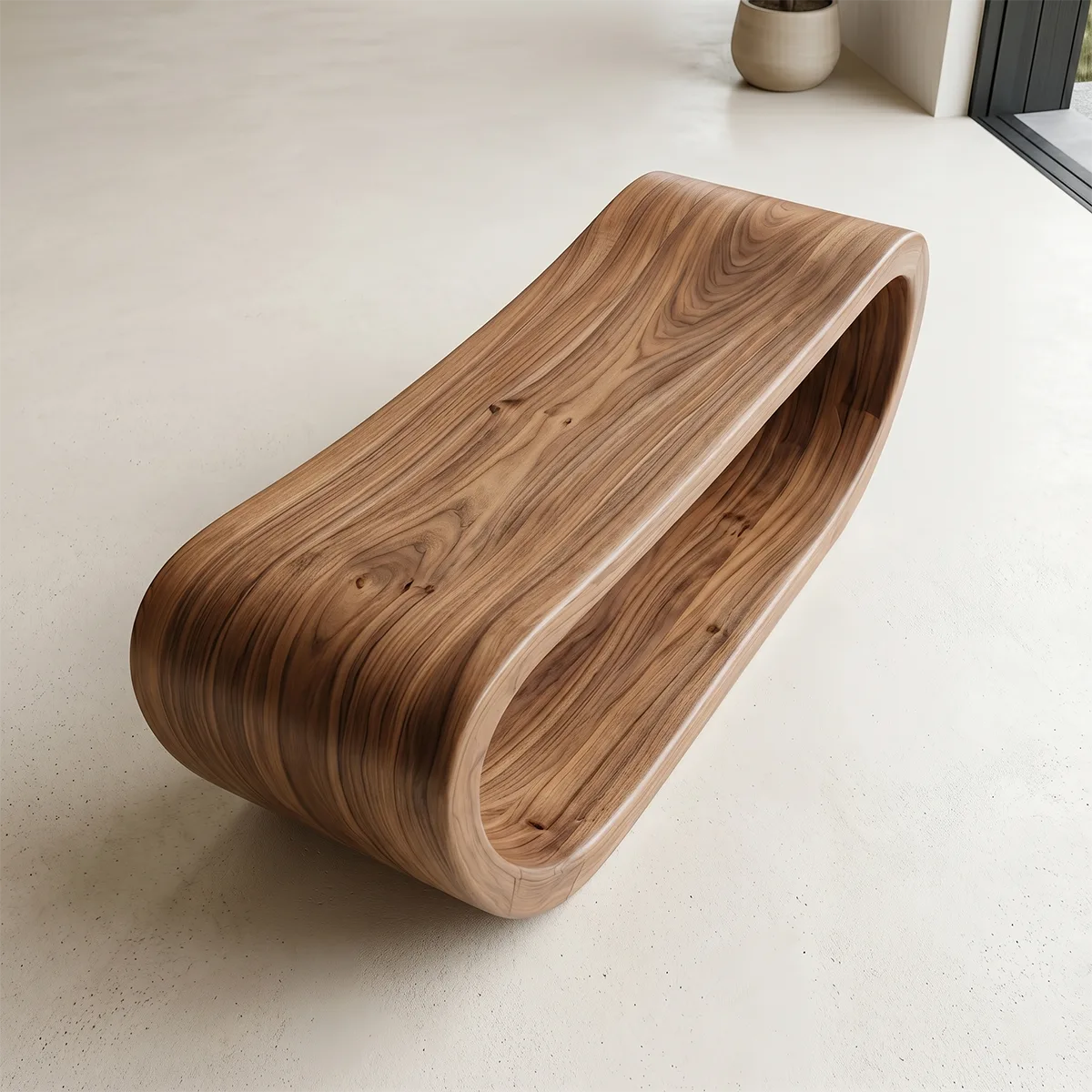 Handcrafted Solid Wood Outdoor Bench Organic Loop Sculptural Garden Bench