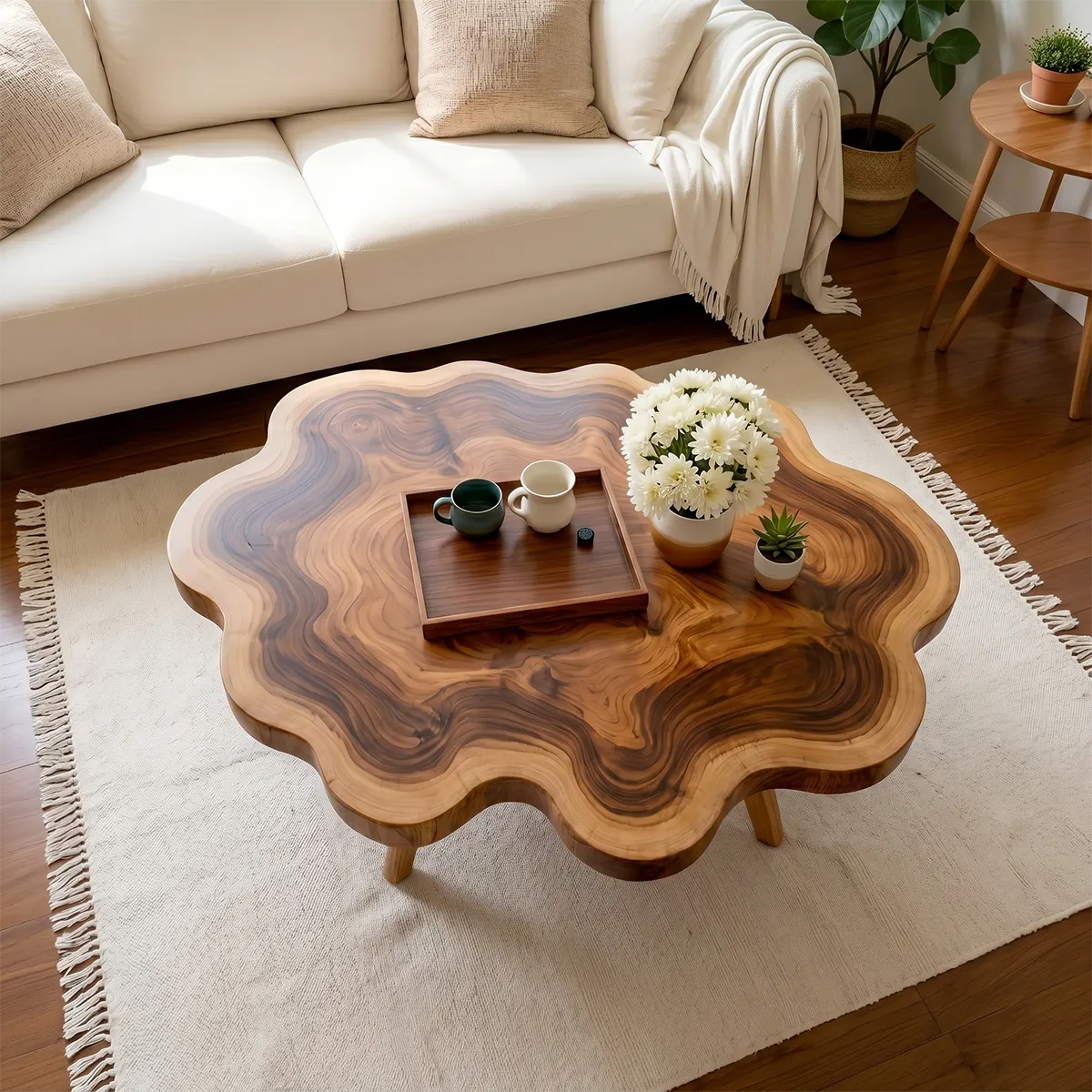 Handcrafted Modern Live Edge Wood Coffee Table with Natural Silhouette