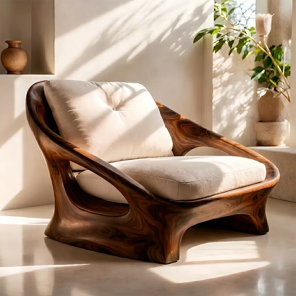 Organic Wood Lounge Chair, Sculptural Accent Chair, Modern Curved Armchair TT006-5140
