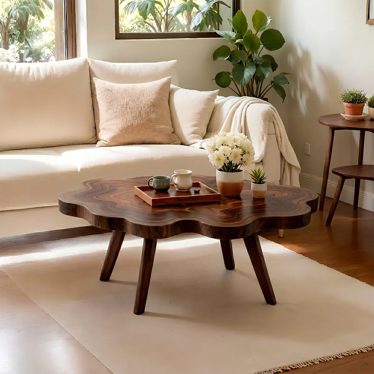 Handcrafted Modern Live Edge Wood Coffee Table with Natural Silhouette