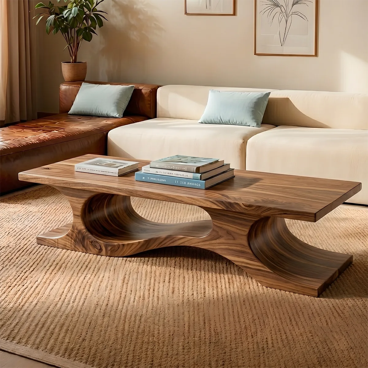 Sculptural Solid Wood Coffee Table – Handcrafted Modern Organic Center Table