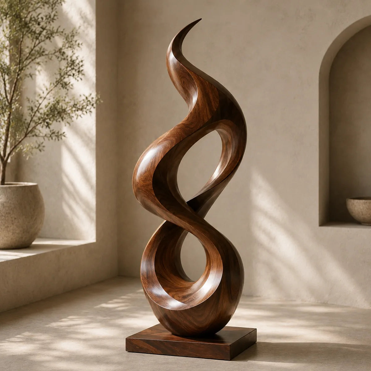 Handcrafted Solid Wood Infinity Twist Sculpture – Modern Organic Floor Art TT006-8238