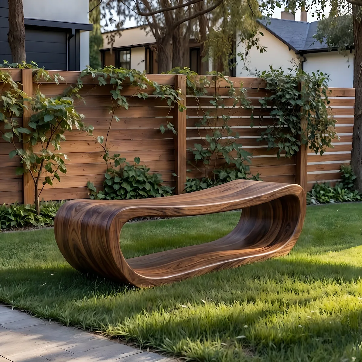 Handcrafted Solid Wood Outdoor Bench Organic Loop Sculptural Garden Bench
