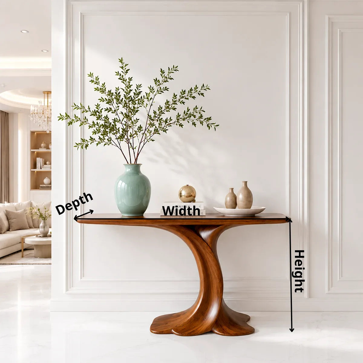 Sculptural Wooden Console Table for Entryway and Living Room Decor