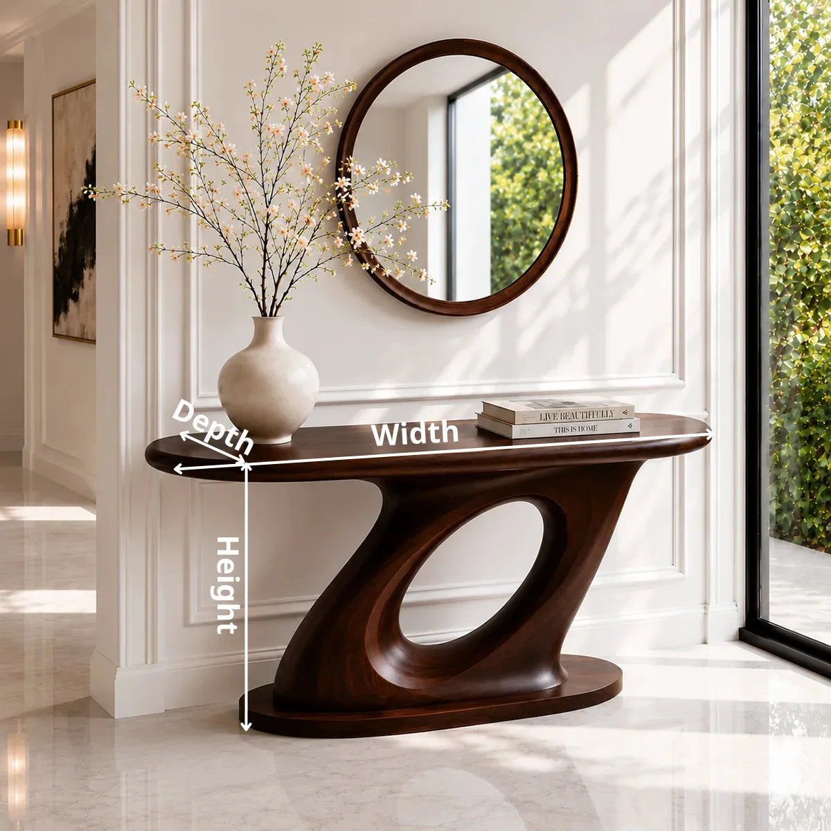 Modern Sculptural Solid Wood Console Table for Entryway Decor