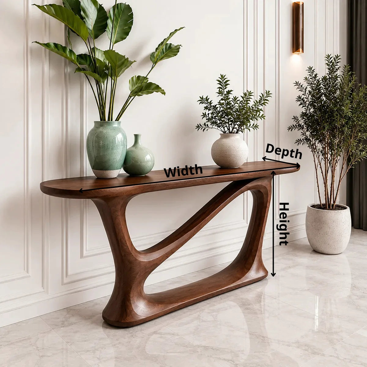 Handcrafted Solid Wood Console Table with Sculptural Base