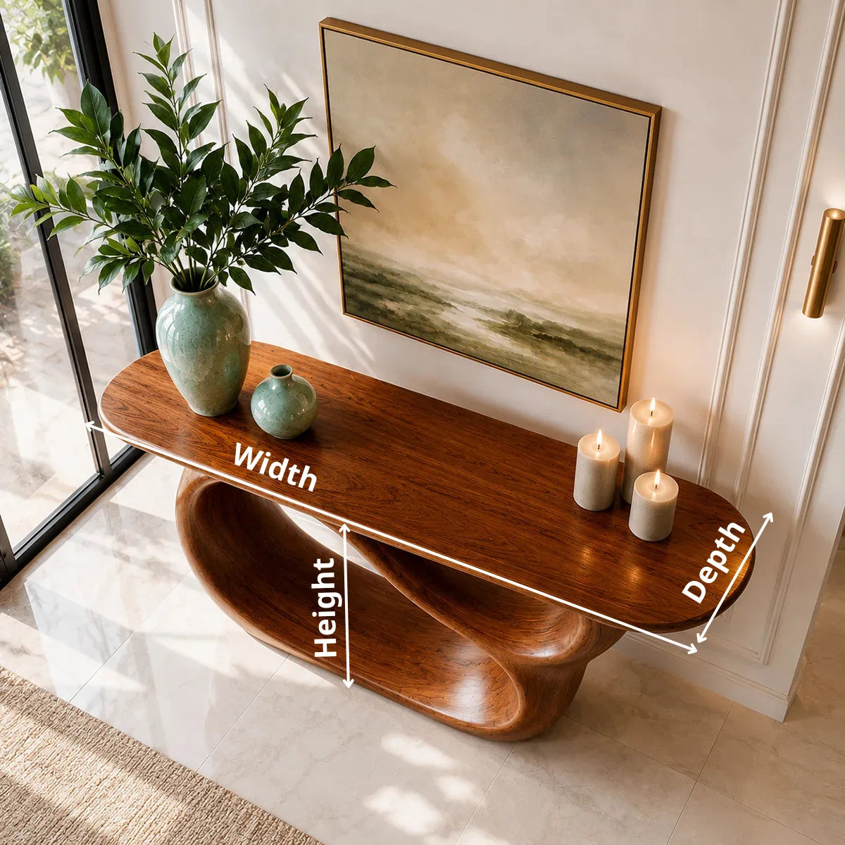 Sculptural Wood Console Table with Oval Cutout Base for Entryway