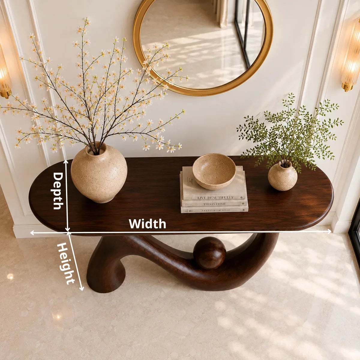 Organic Shape Solid Wood Console Table – Modern Luxury Entryway Table