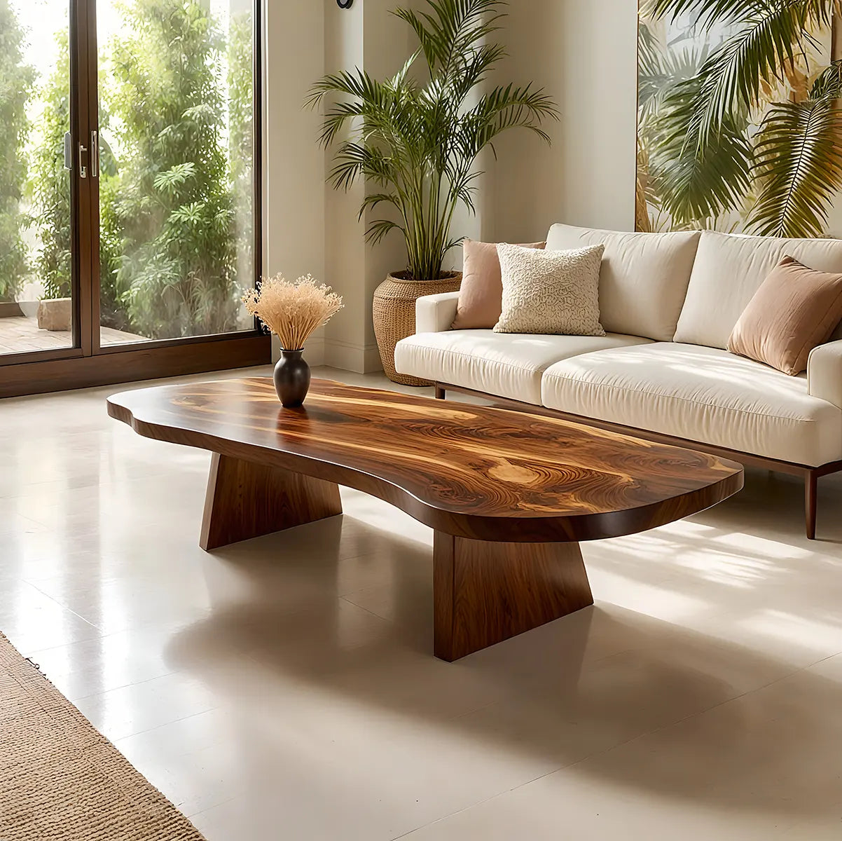Mid Century Abstract Solid Wood Coffee Table with Sculptural Design