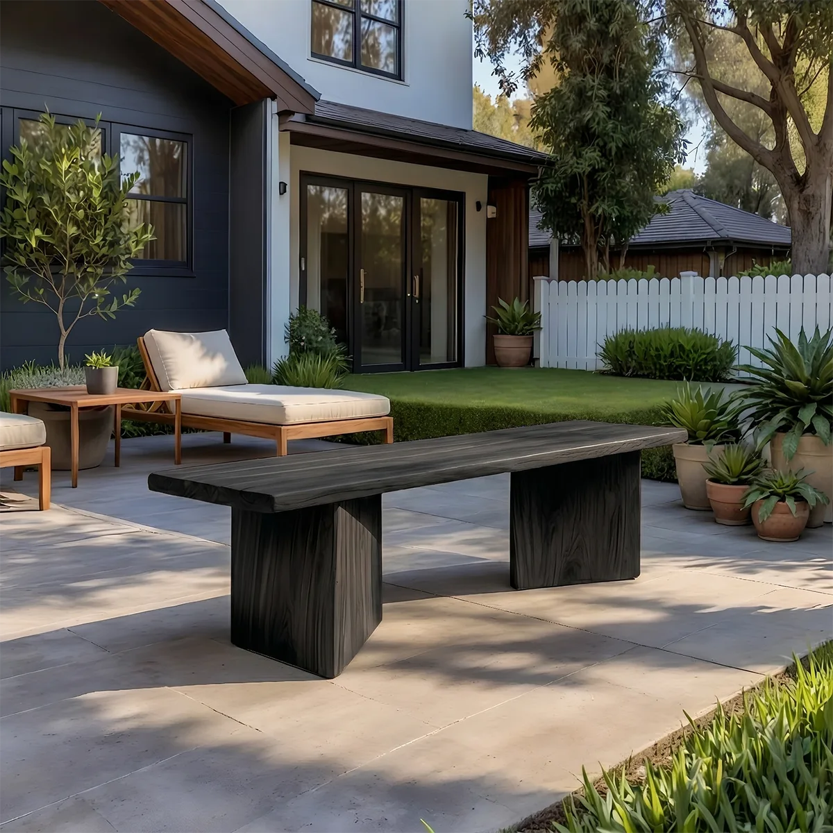 Handcrafted Solid Wood Outdoor Bench Minimalist Patio Garden Bench