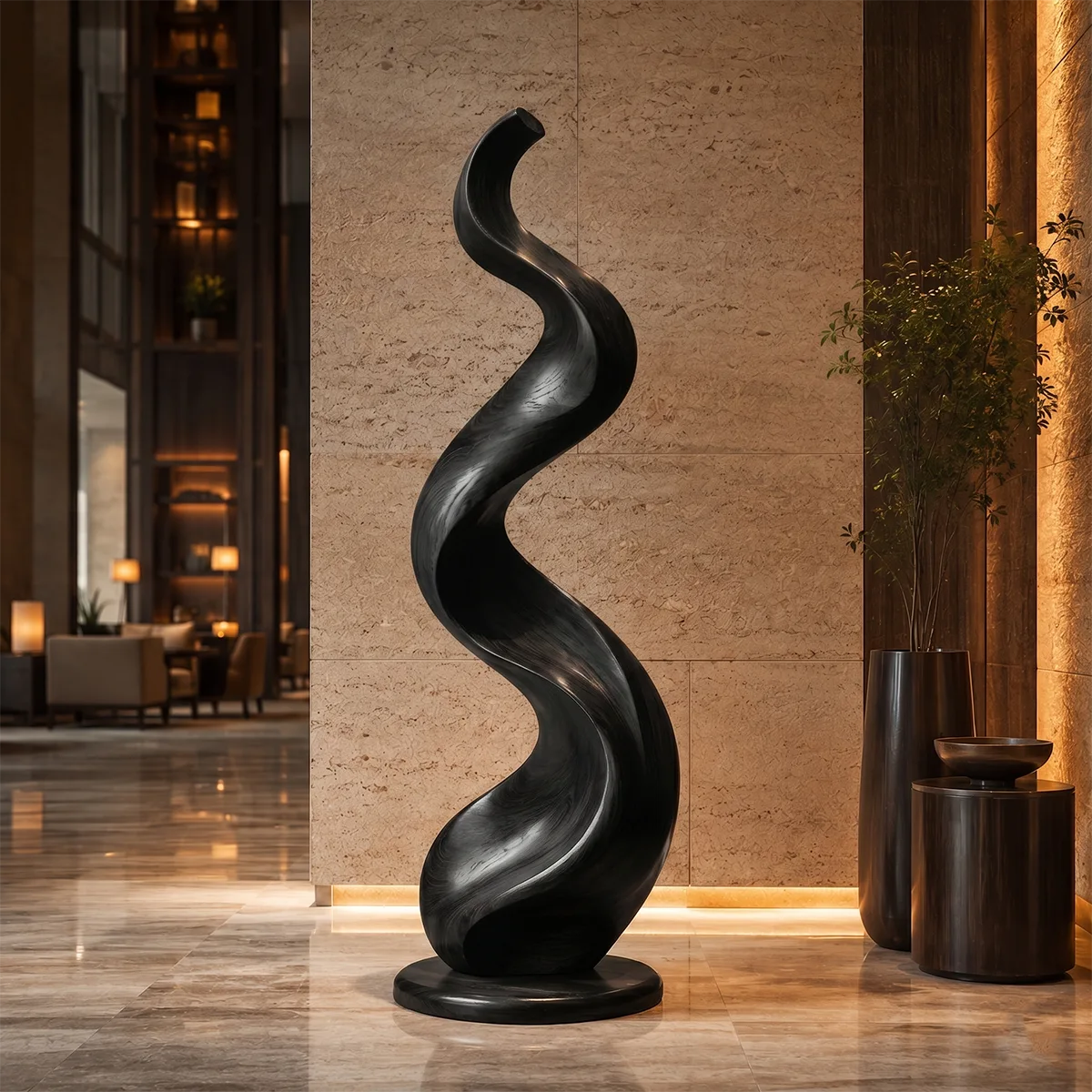 Handcrafted Solid Wood Spiral Floor Sculpture – Modern Organic Statement Art TT006-1040
