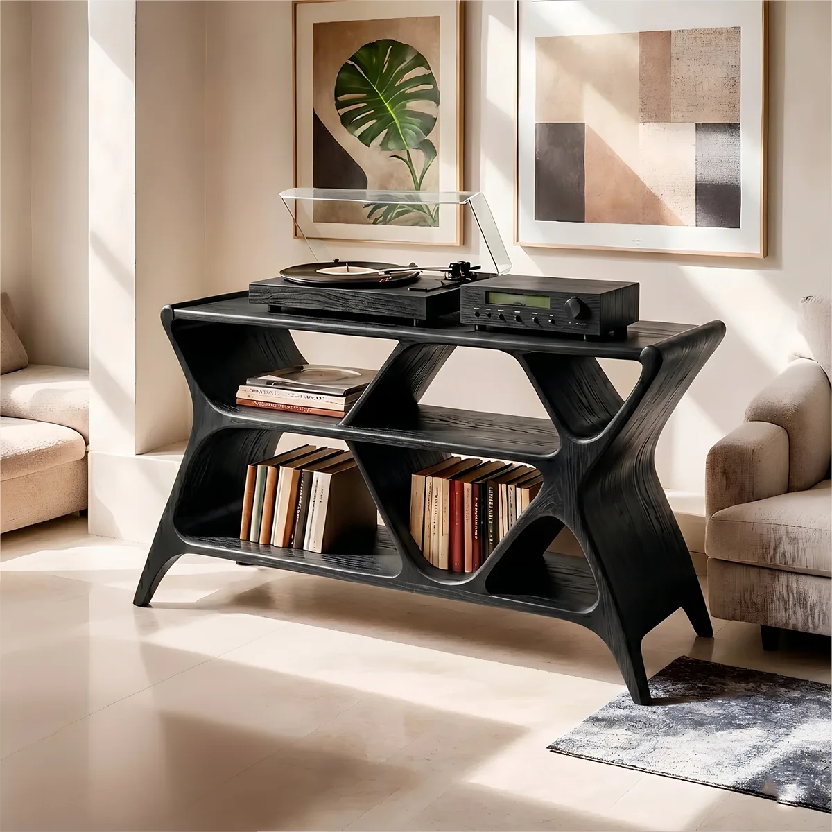 Modern Geometric Wooden Bookshelf | Vinyl Record Stand