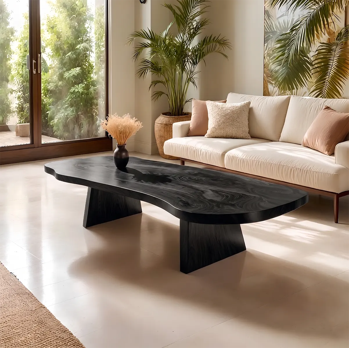 Mid Century Abstract Solid Wood Coffee Table with Sculptural Design