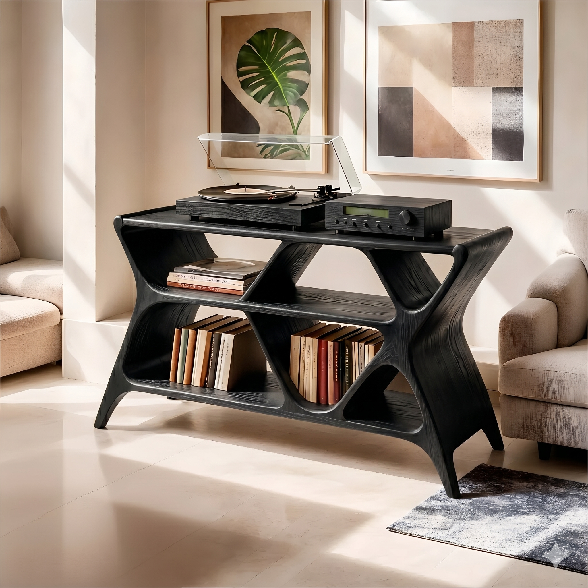 Modern Geometric Wooden Bookshelf | Vinyl Record Stand
