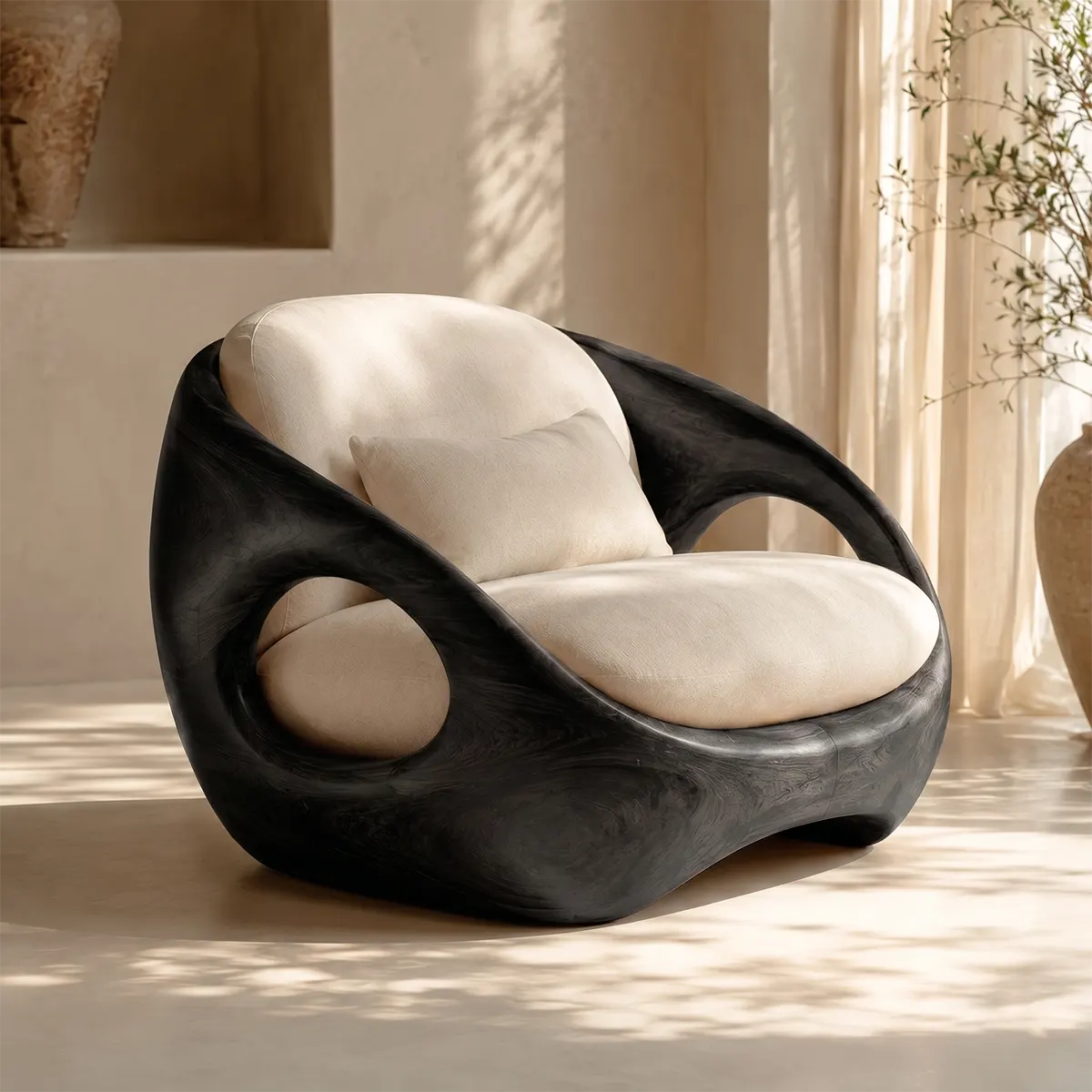 Organic Modern Wooden Lounge Chair | Sculptural Solid Wood Accent Chair TT006-3010