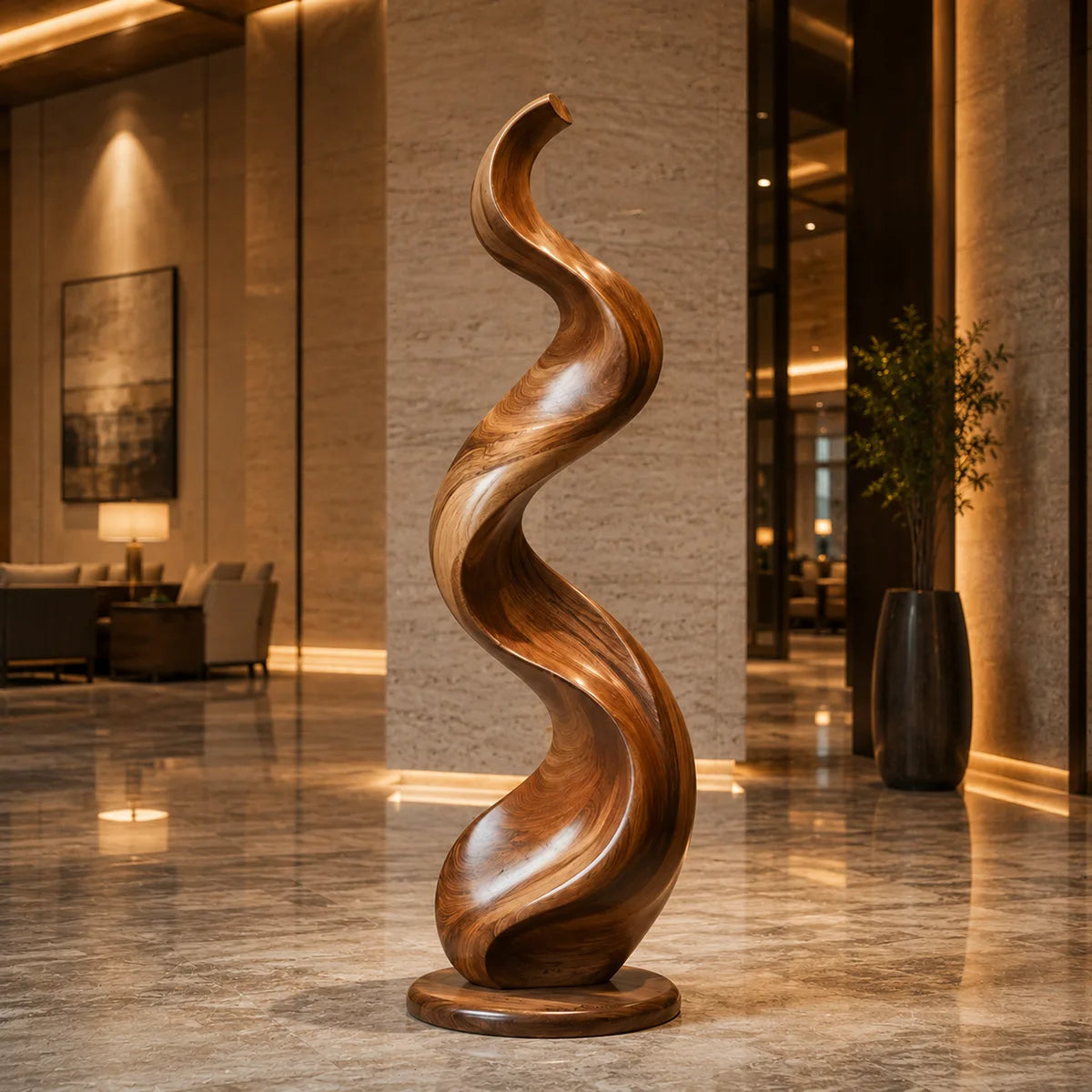 Handcrafted Solid Wood Spiral Floor Sculpture – Modern Organic Statement Art TT006-1040