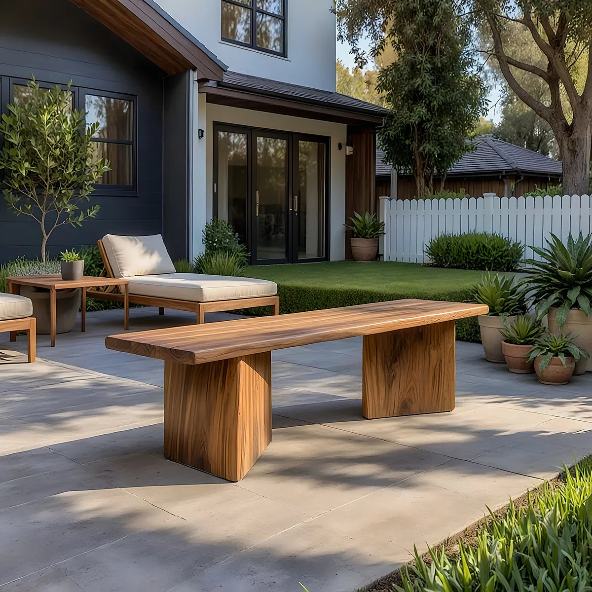 Handcrafted Solid Wood Outdoor Bench Minimalist Patio Garden Bench