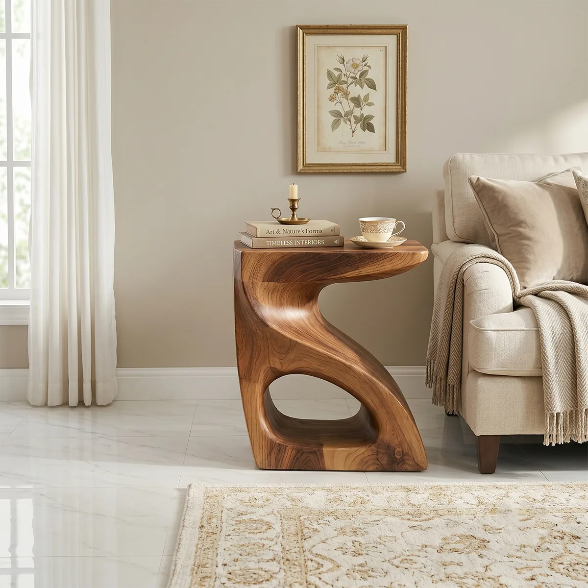 Handcrafted S-Shaped Solid Wood Side Table | Sculptural End Table TH003-2497