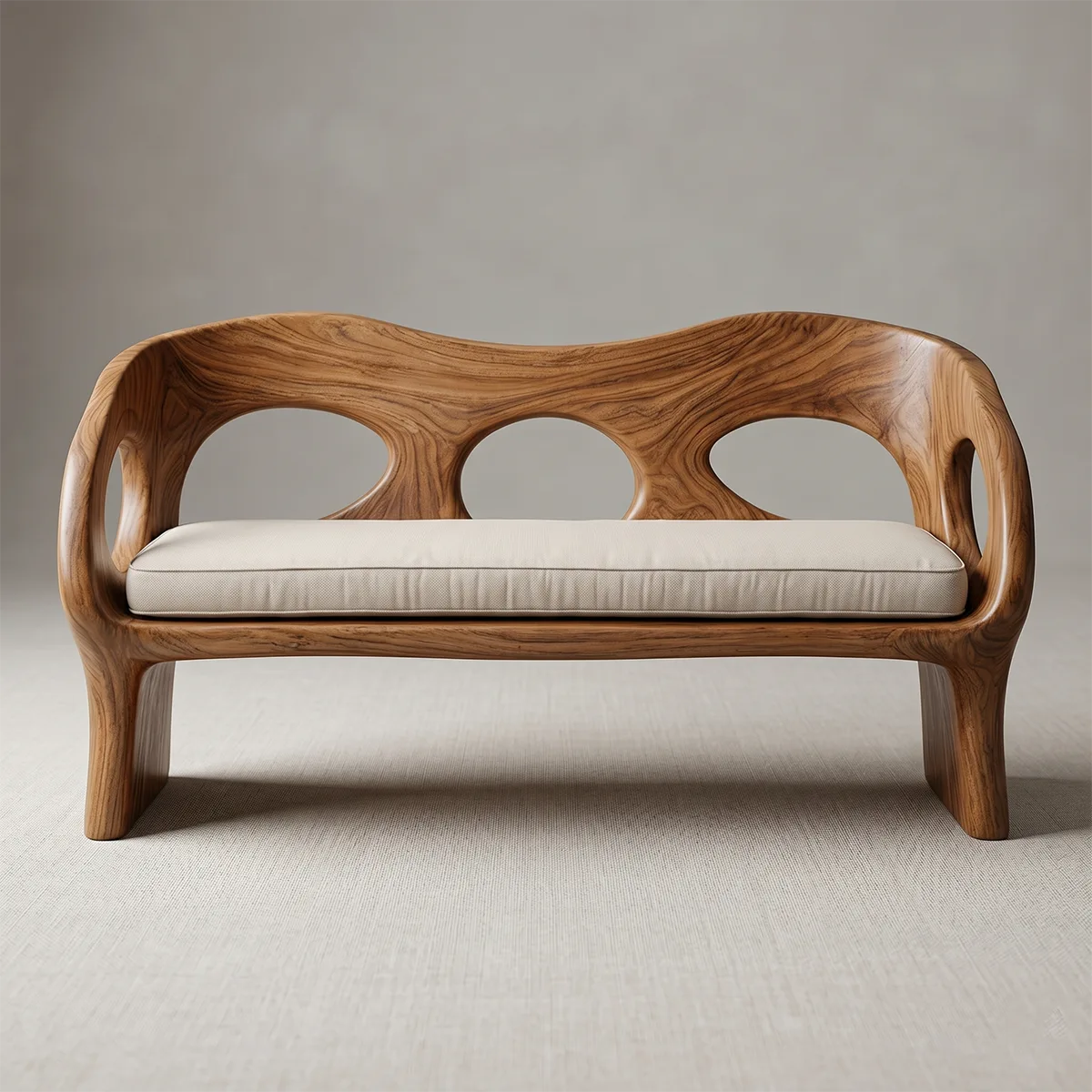 Luxury Organic Modern Outdoor Solid Wood Sofa with Sculptural Frame