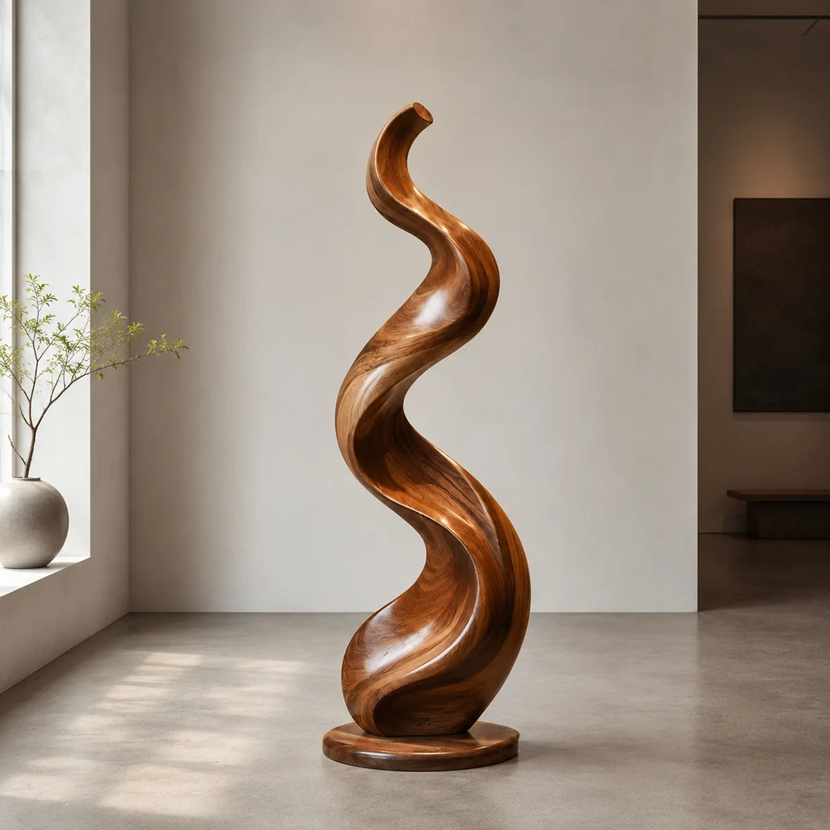 Handcrafted Solid Wood Spiral Floor Sculpture – Modern Organic Statement Art TT006-1040