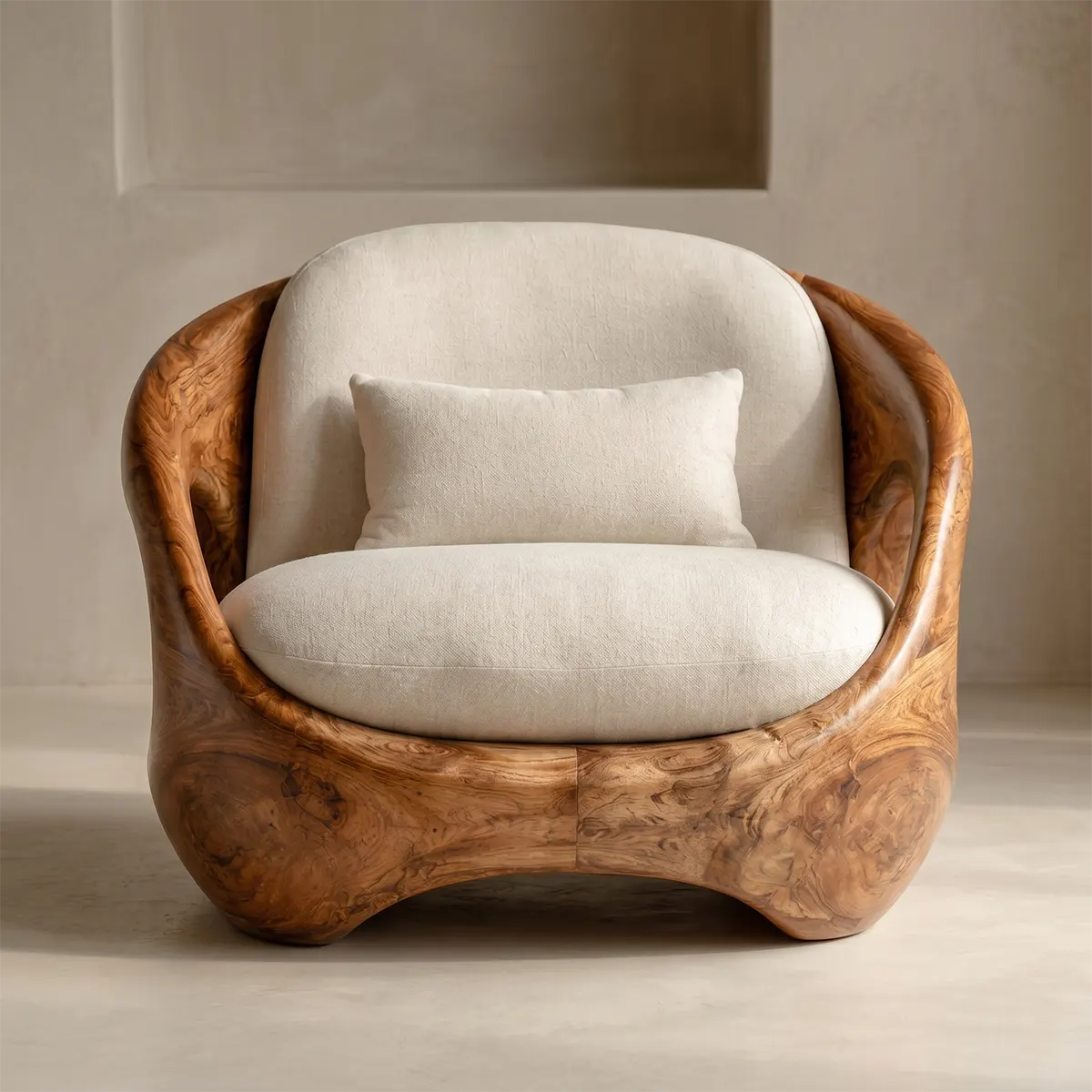 Organic Modern Wooden Lounge Chair | Sculptural Solid Wood Accent Chair TT006-3010