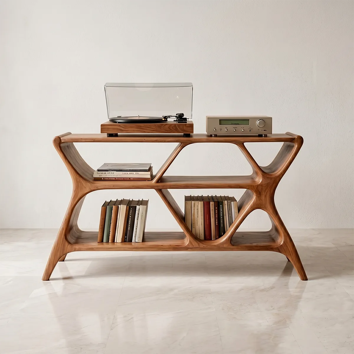 Modern Geometric Wooden Bookshelf | Vinyl Record Stand