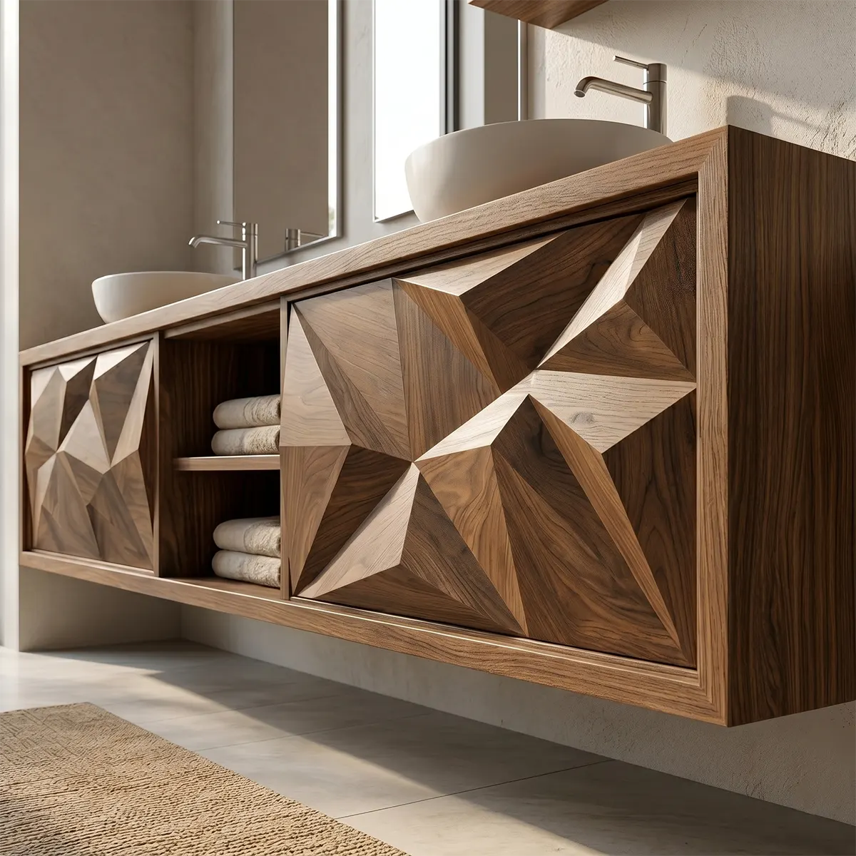 Modern Geometric Floating Double Sink Bathroom Vanity TT006-6733