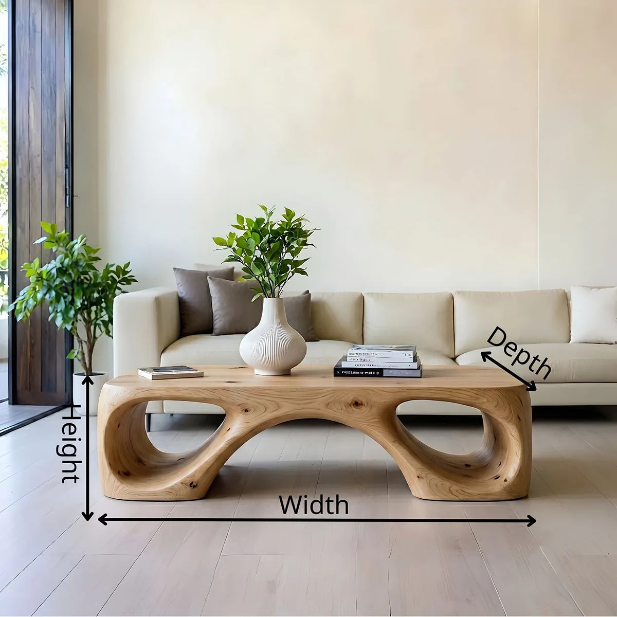 Sculptural Solid Wood Coffee Table – Handcrafted Organic Modern Center Table