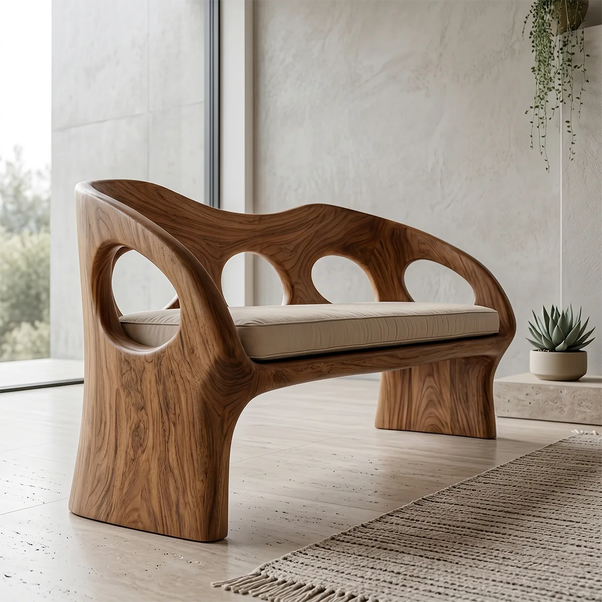 Luxury Organic Modern Outdoor Solid Wood Sofa with Sculptural Frame