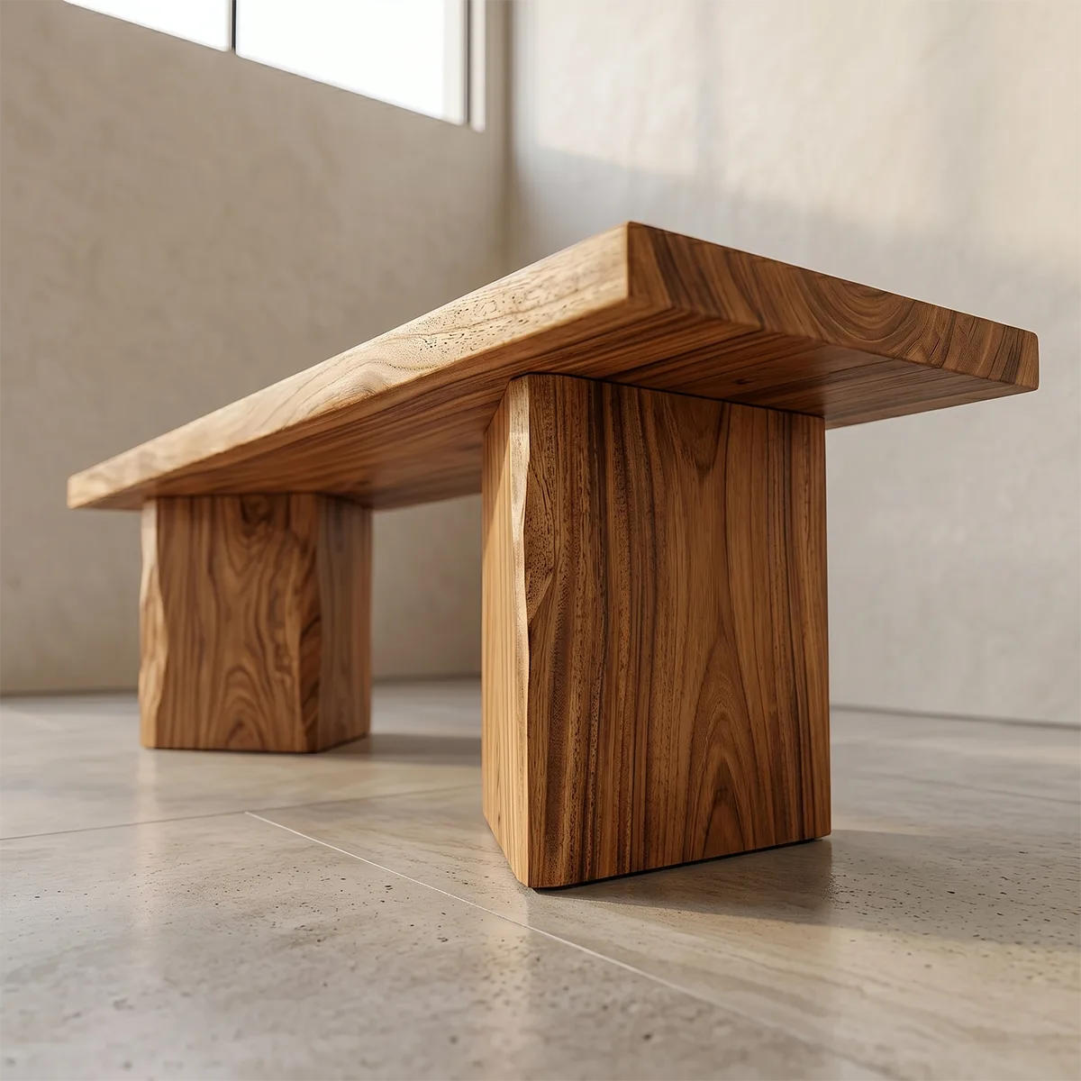 Handcrafted Solid Wood Outdoor Bench Minimalist Patio Garden Bench
