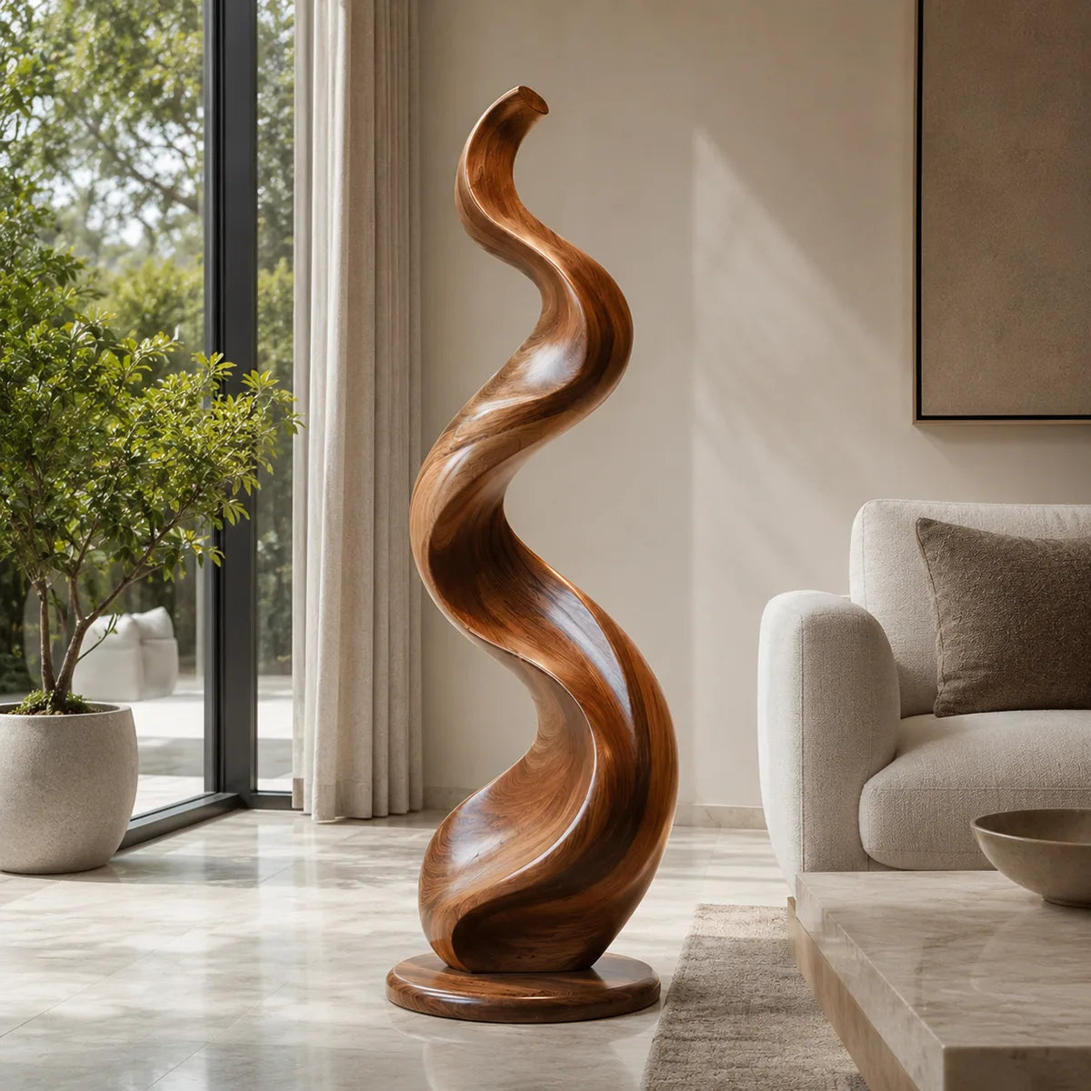 Handcrafted Solid Wood Spiral Floor Sculpture – Modern Organic Statement Art TT006-1040