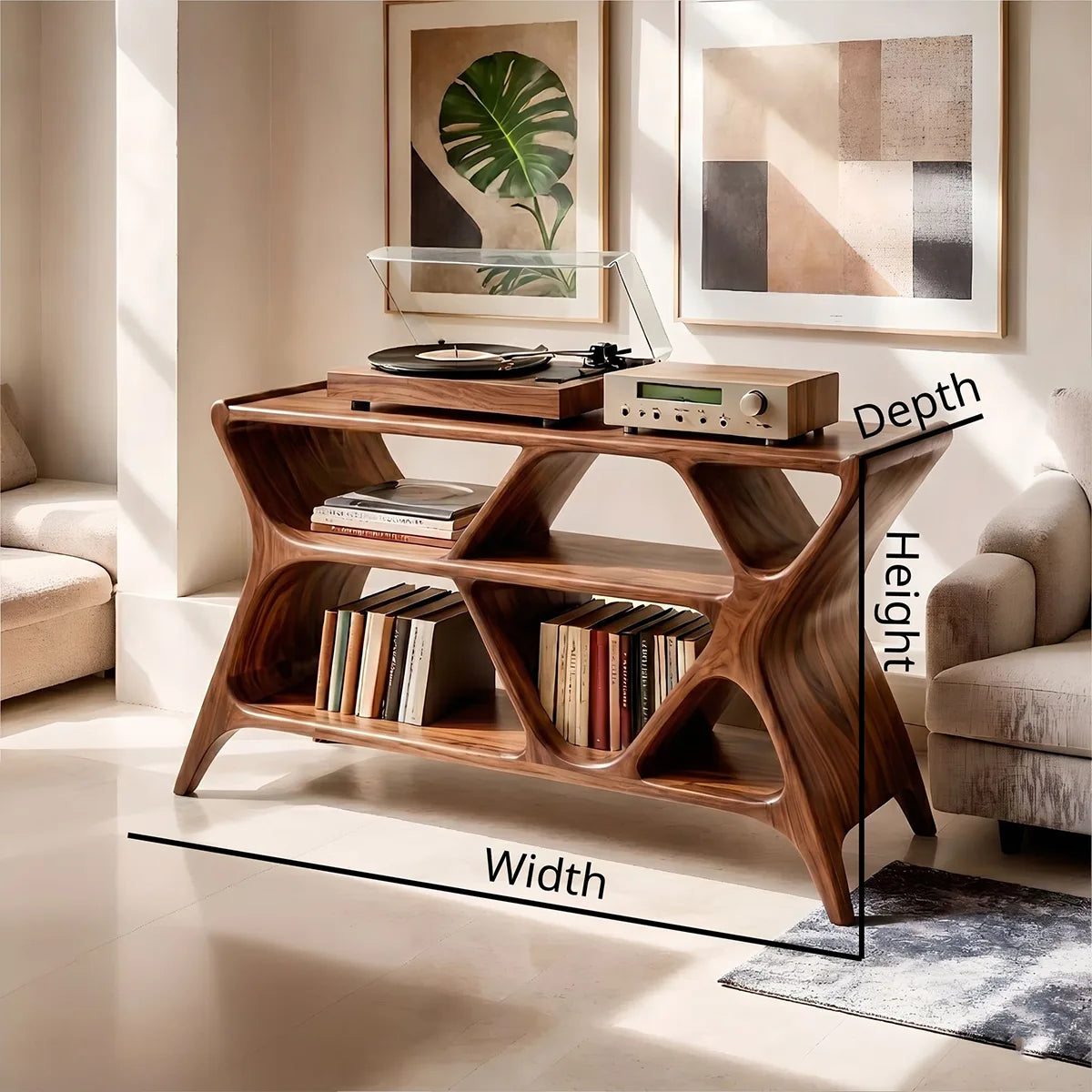 Modern Geometric Wooden Bookshelf | Vinyl Record Stand