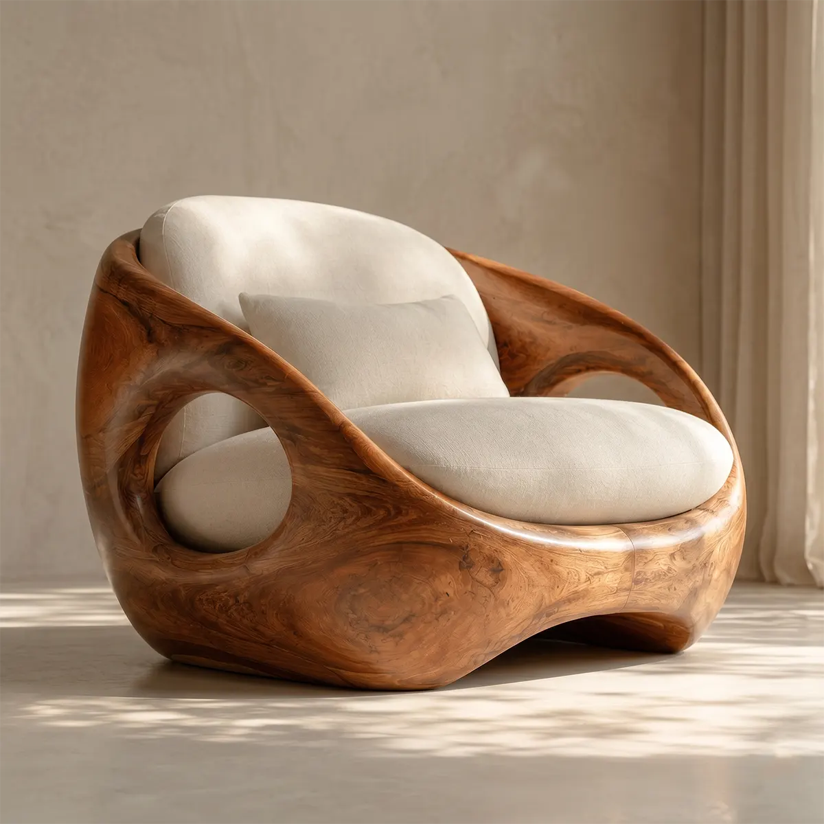 Organic Modern Wooden Lounge Chair | Sculptural Solid Wood Accent Chair TT006-3010