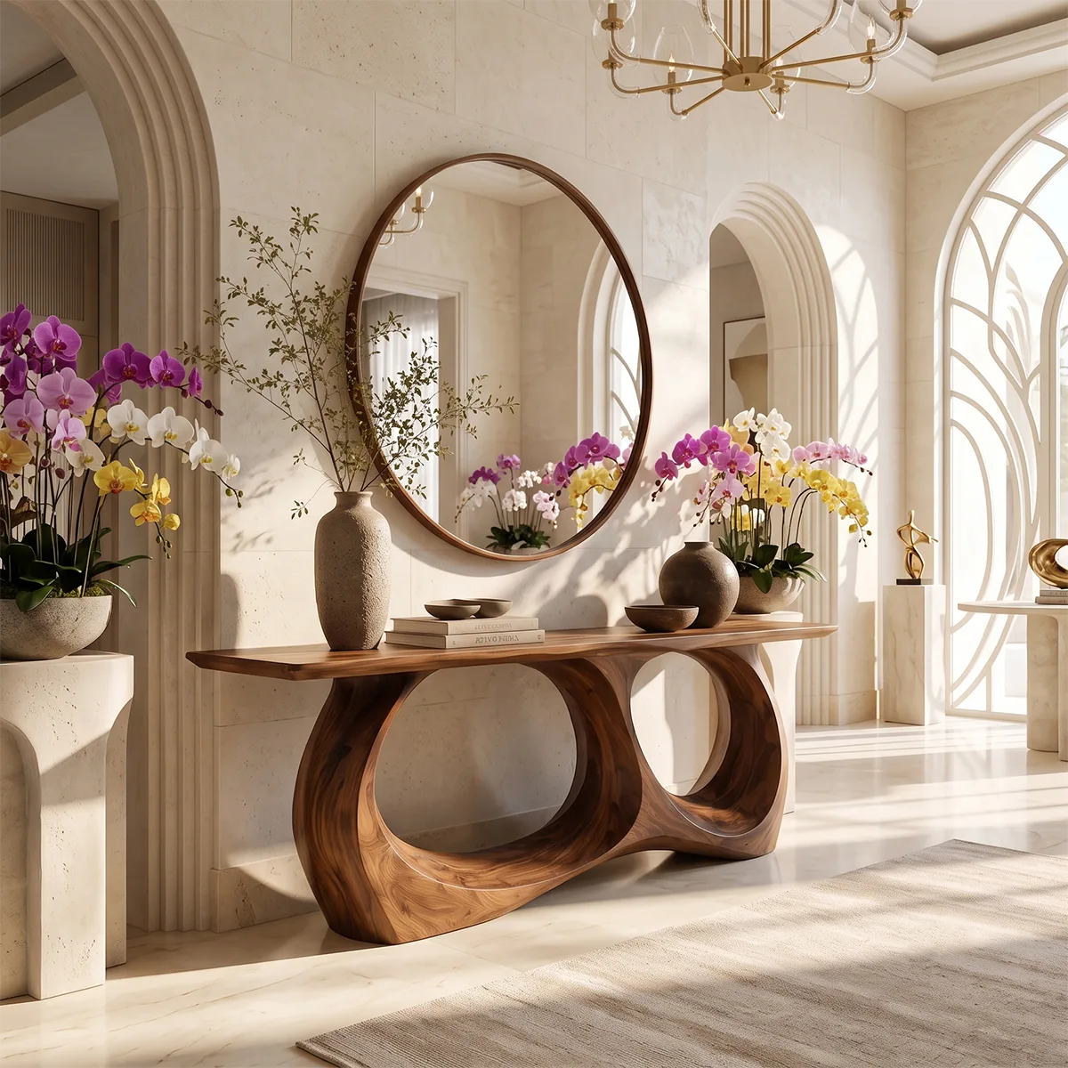 Modern Sculptural Console Table – Organic Contemporary Entryway Table TT006-5674