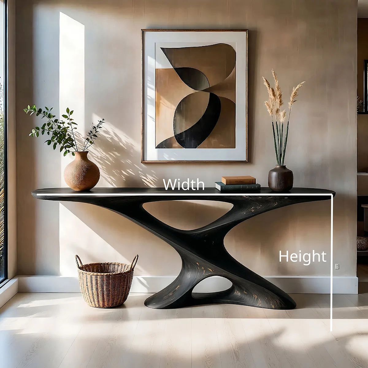 Sculptural Solid Wood Console Table with Twisting Openwork Base