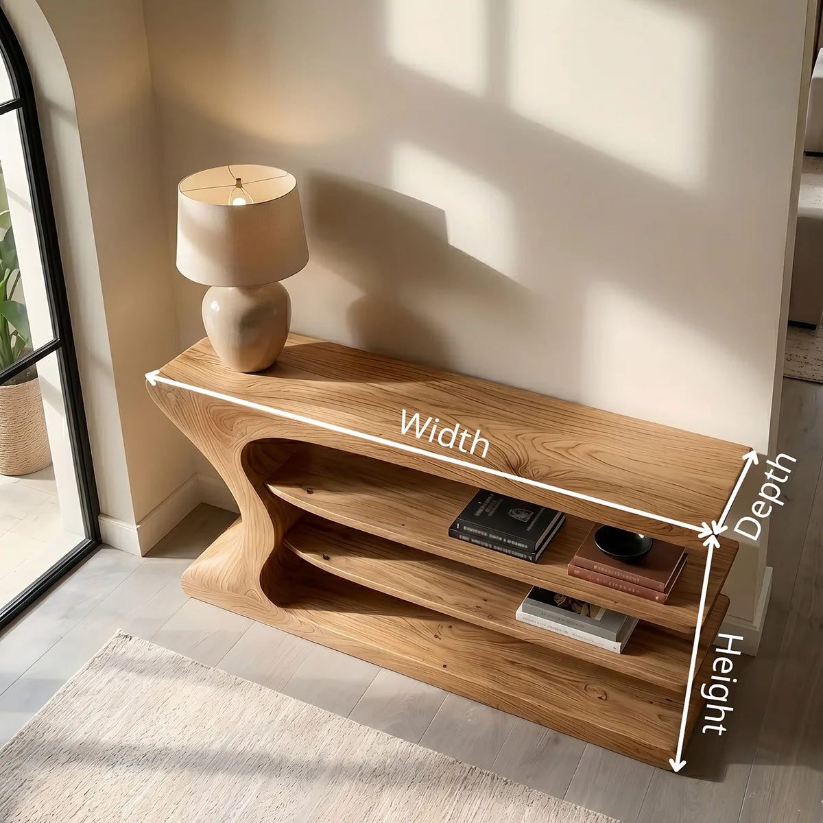 Organic Modern Console Table with Shelves, Sculptural Wood Console Table for Entryway & Living Room HL020-7755