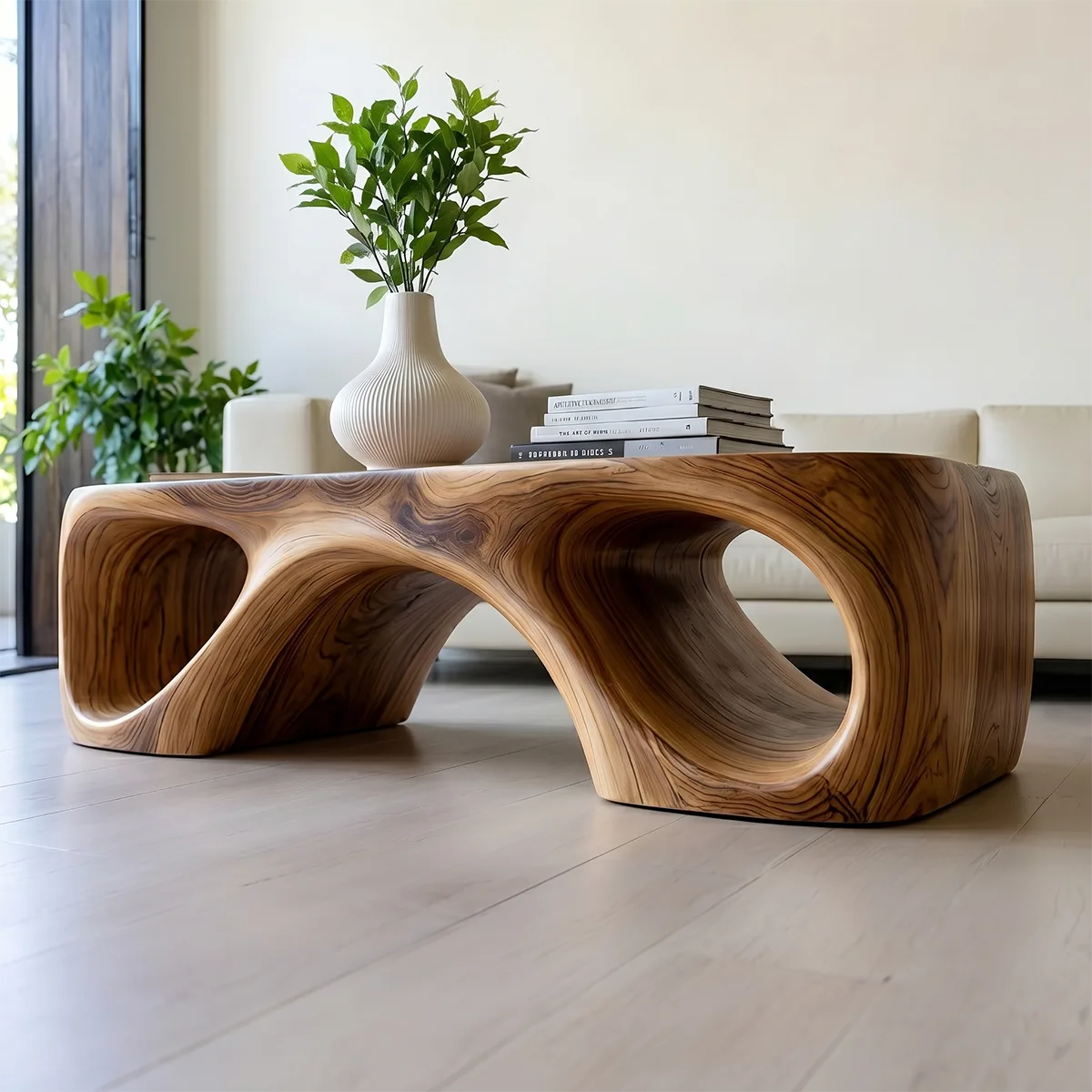 Sculptural Solid Wood Coffee Table – Handcrafted Organic Modern Center Table