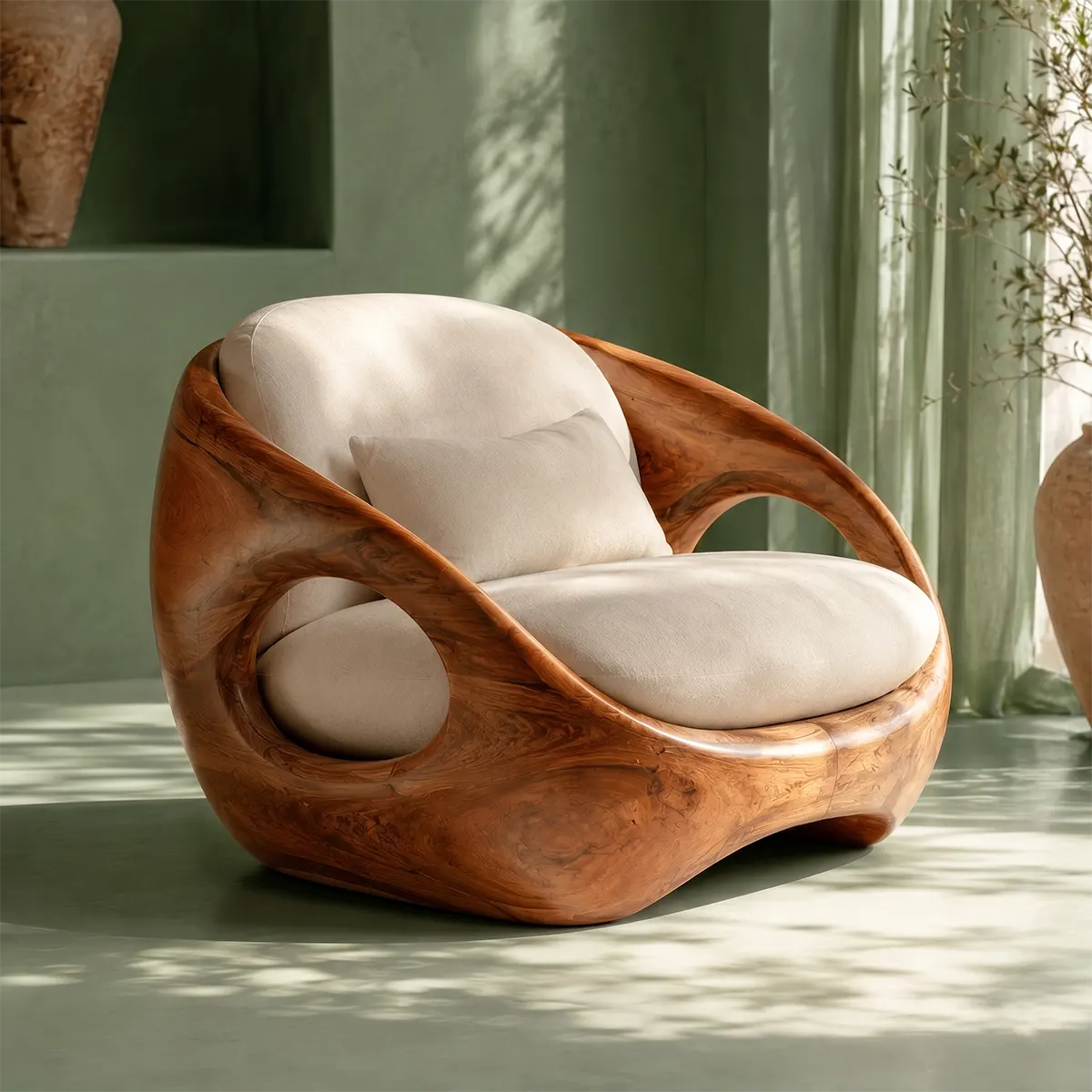 Organic Modern Wooden Lounge Chair | Sculptural Solid Wood Accent Chair TT006-3010