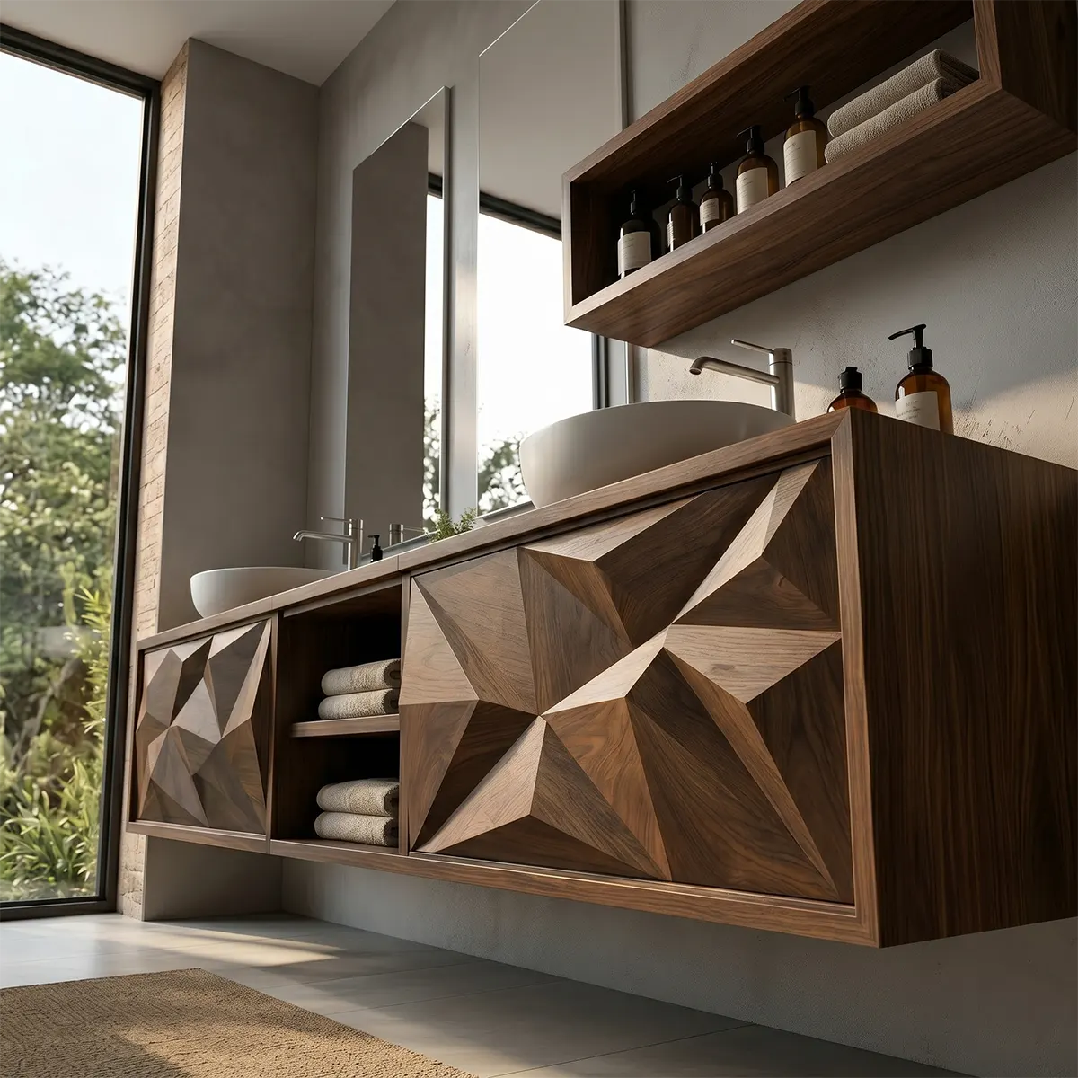 Modern Geometric Floating Double Sink Bathroom Vanity TT006-6733