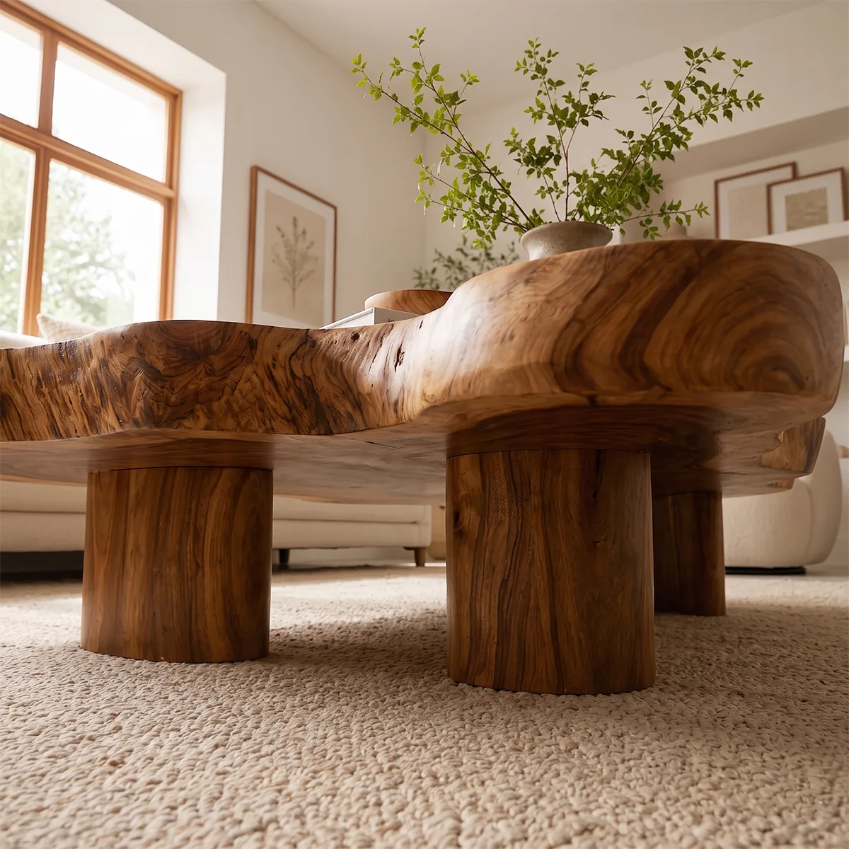 Organic Solid Wood Live Edge Coffee Table | Freeform Hardwood Coffee Table with Sculptural Pedestal Base TT006-4064