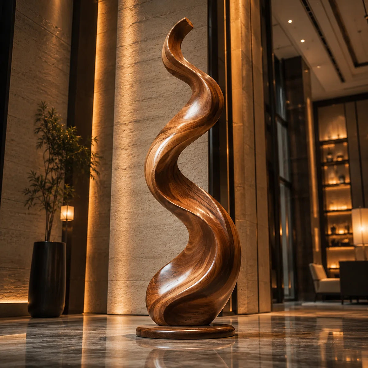 Handcrafted Solid Wood Spiral Floor Sculpture – Modern Organic Statement Art TT006-1040