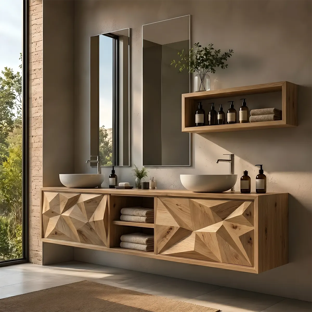 Modern Geometric Floating Double Sink Bathroom Vanity TT006-6733